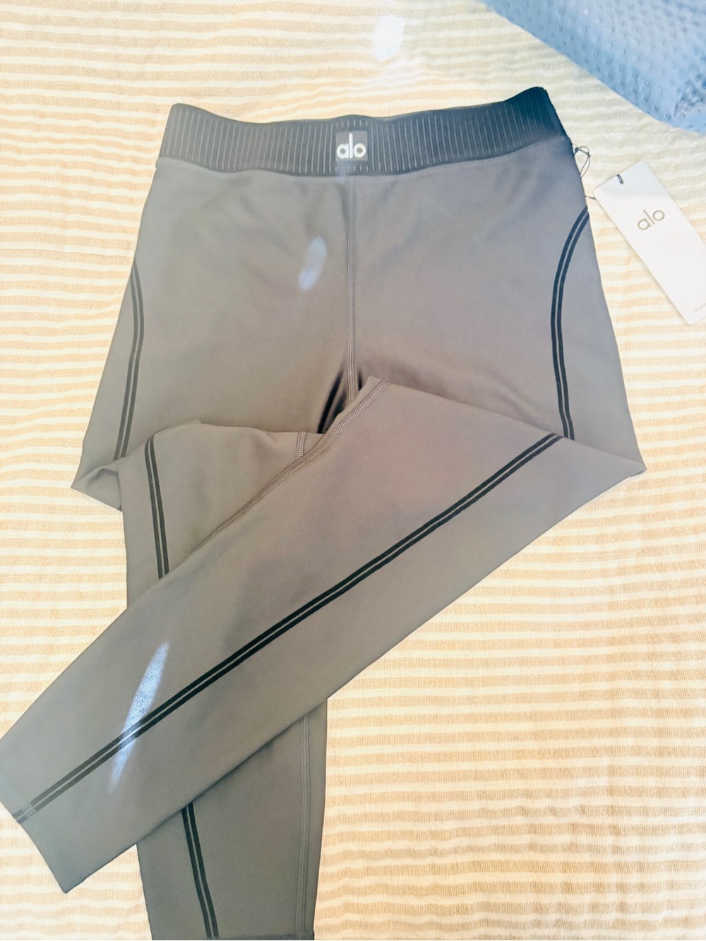 ALO Yoga Black Leggings with Black Stripe Detailing